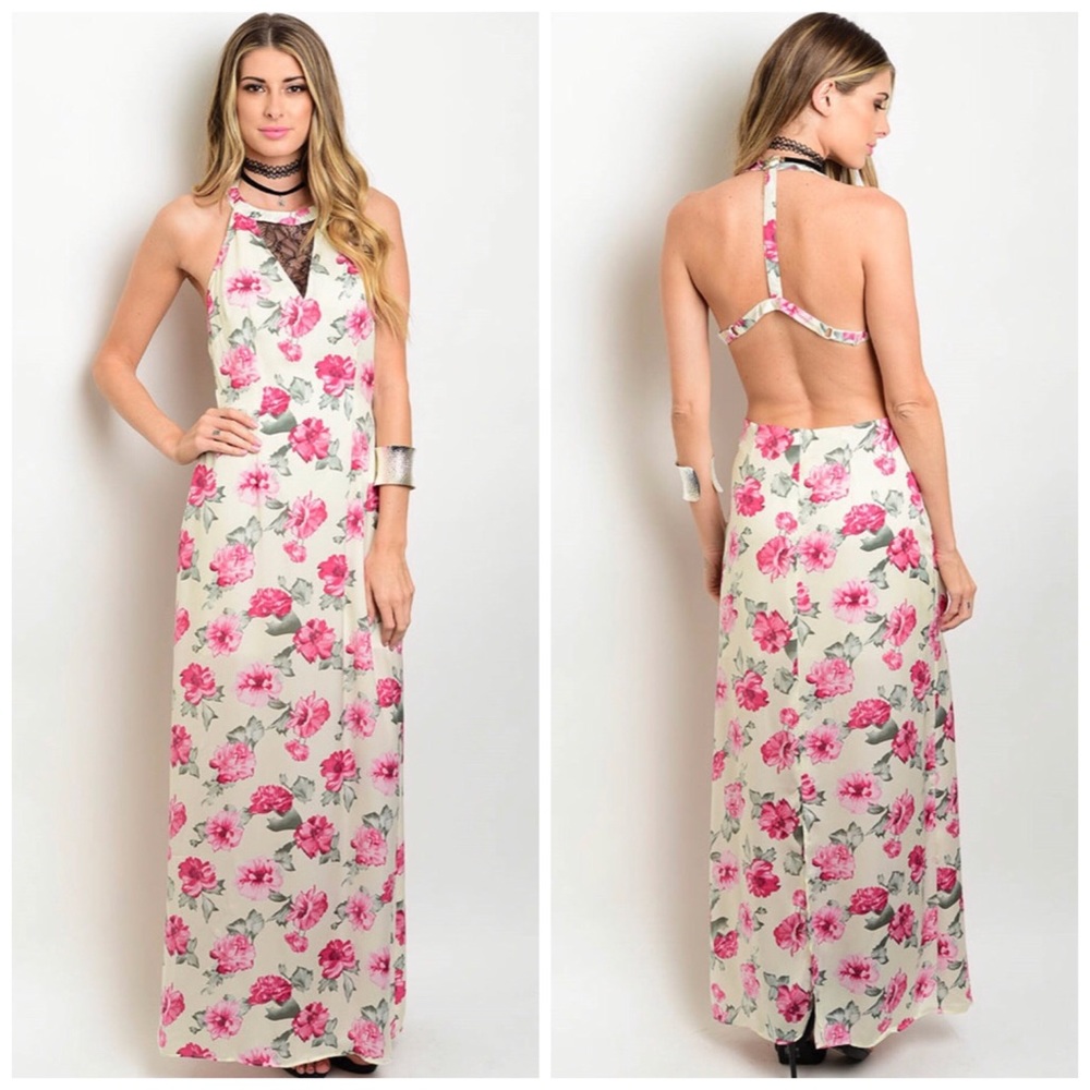🌟 Backless Maxi Cream Floral Dress - Picture 3 of 8